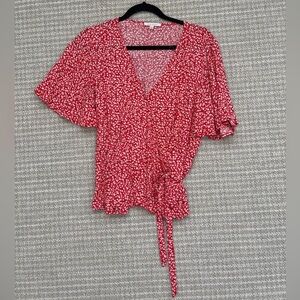 Skies are Blue Floral Red Wrap Top Size M